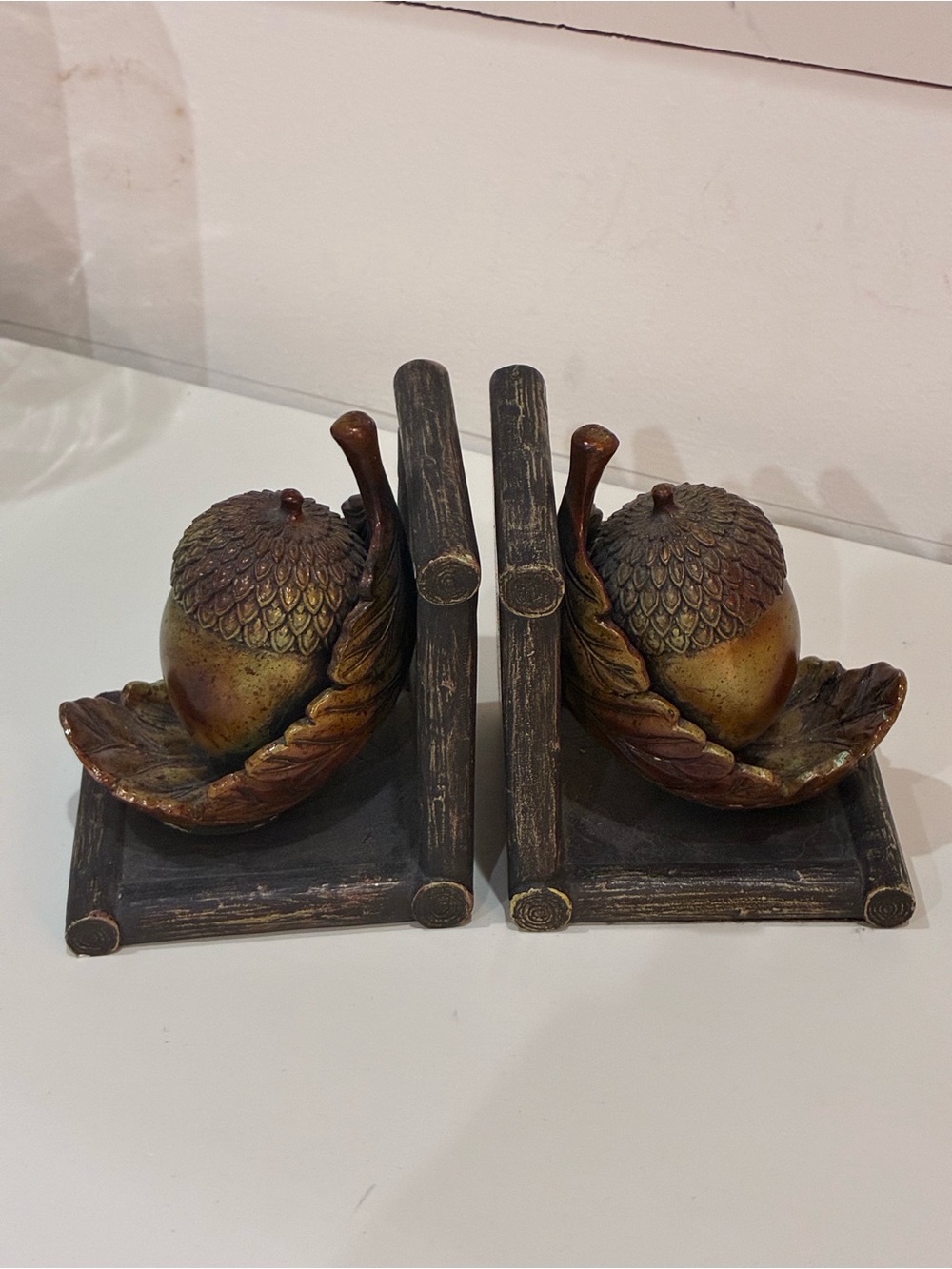 Vintage Rustic Resin Acorn & Oak Leaf Bookends - Pair📝 - Picture 2 of 7
